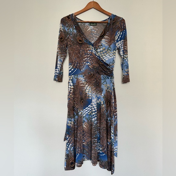Anthropologie Dresses & Skirts - Anthropologie Maude Peacock Print Brown & Blue Wrap Style Size Small Dress!